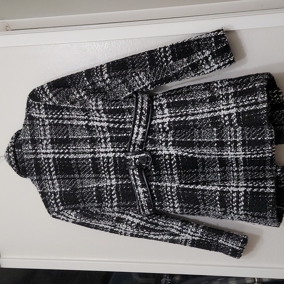 EUC BCX Women's Wool Coat Size XS Plaid Black and White - Picture 5 of 12